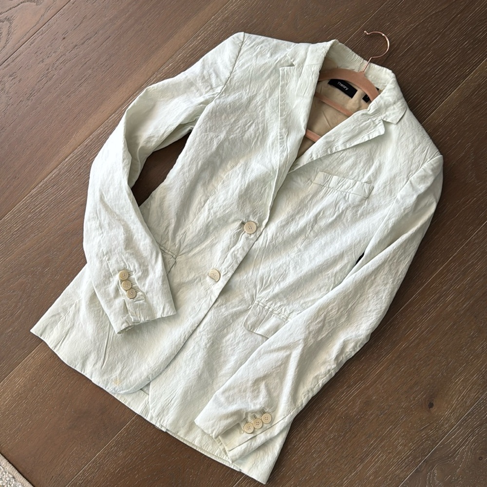 Theory Classic Linen blend Blazer, Eco Crunch Wash, Light Mint Green, Size 00